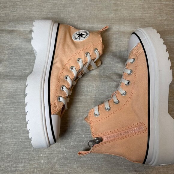 Converse Chuck Taylor All Star Lift Hi Platform Sneakers Peach Canvas Women’s 7 - Picture 6 of 8